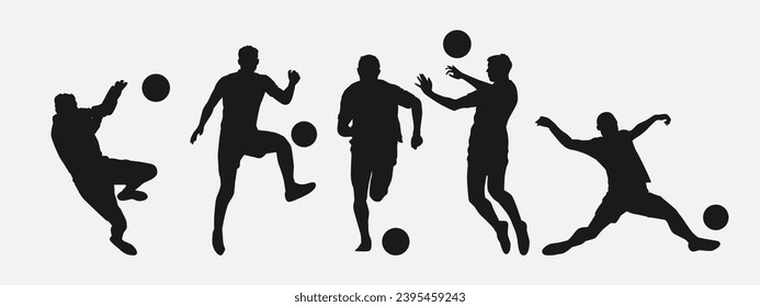 Set of silhouettes of football player, athlete. Isolated on white background. Vector illustration.