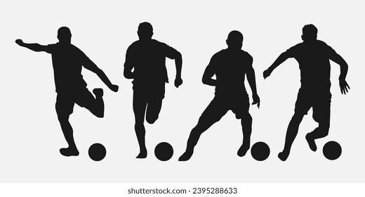 Set of silhouettes of football players, athletes. Isolated on white background. Vector illustration.