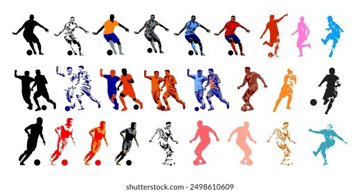 Set of silhouettes football, soccer player icon vector illustration. Isolated on white background.