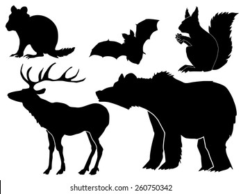 set of silhouettes of forest animals