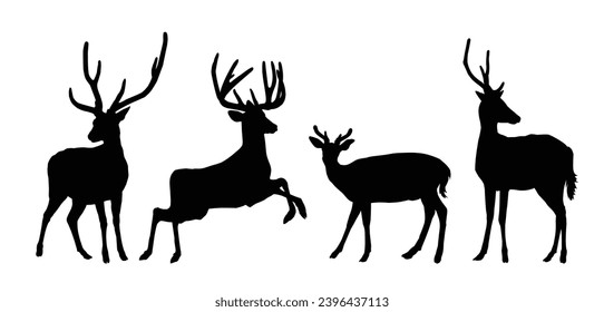 Set silhouettes of forest deer.

