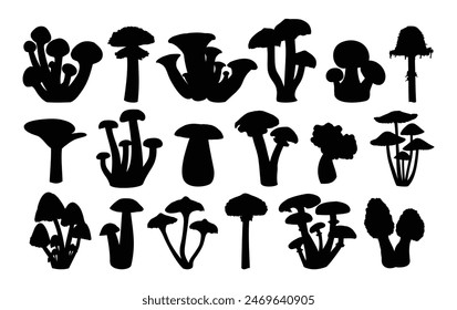 The set silhouettes of forest mushrooms.
