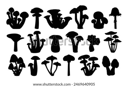 The set silhouettes of forest mushrooms.
