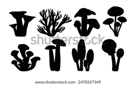 The set silhouettes of forest mushrooms.
