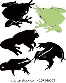 set of silhouettes of frogs