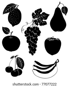 Set of silhouettes of fruit. Vector illustration.