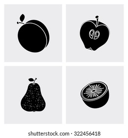Set of silhouettes of fruits on a white background