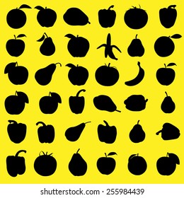 Set silhouettes of fruits and vegetables