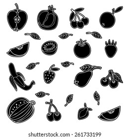 Set silhouettes of fruits and vegetables
