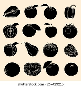 Set silhouettes of fruits and vegetables