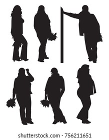 A set of silhouettes full of girls. Vector illustration