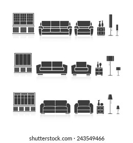 Set of silhouettes of furniture isolated on a white background. Vector illustration