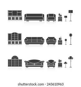Set of silhouettes furniture isolated on a white background. Vector illustration