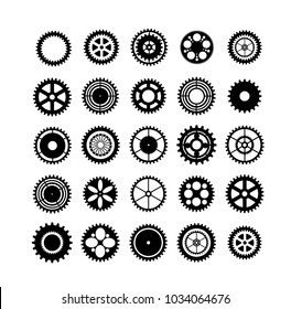 Set of silhouettes gears mechanism automation clockwork