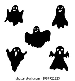 set of silhouettes of ghosts, Halloween. vector isolated on white background.
