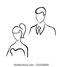 Set of silhouettes of girl and man. Vector illustration.
