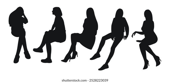 Set of silhouettes, girls sitting, people talking