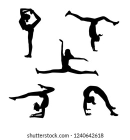 Set of silhouettes of girls in various gymnastic poses, vector