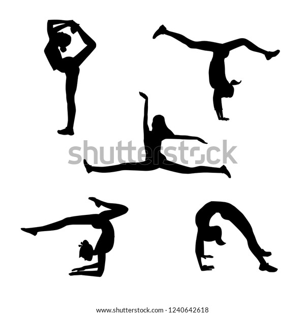 Set Silhouettes Girls Various Gymnastic Poses Stock Vector Royalty Free 1240642618 Shutterstock