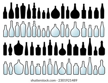The set of silhouettes of glass bottles. 

