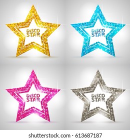 Set of Silhouettes of gold disco star sign
