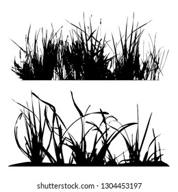 Set with silhouettes of grass, black and white vector illustration