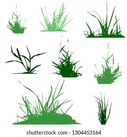 Set with silhouettes of grass, green vector illustration on white background