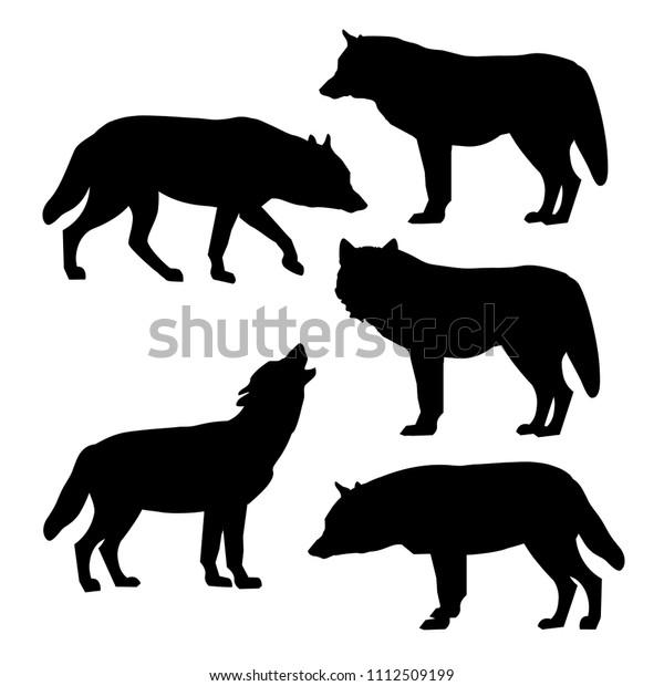 Set Silhouettes Gray Wolves Vector Illustration Stock Vector (Royalty ...