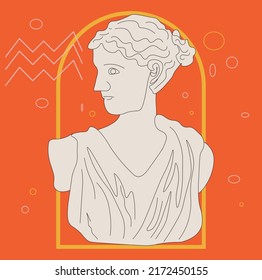 Set of silhouettes of Greek trippi sculpture surreal and antique. Contour vector illustration with abstract spots and gradients. style of the 1990s.