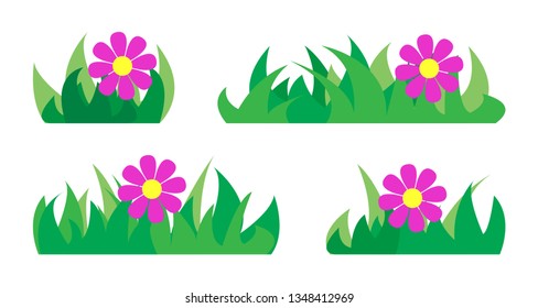 Set of silhouettes of green grass.
