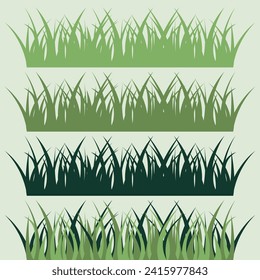 Set of silhouettes of green grass in flat style. 