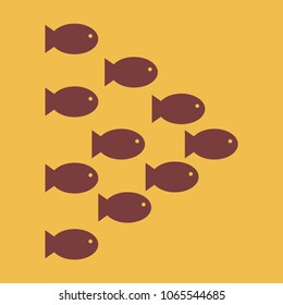 Set silhouettes of groups of sea fishes. Colony of small fish. Icon with river taxers.