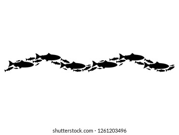 Set silhouettes of groups of sea fishes. Colony of small fish. Icon with river taxers. - Vector