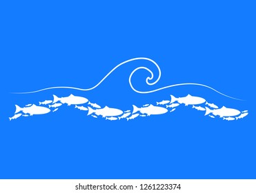 Set silhouettes of groups of sea fishes. Colony of small fish. Icon with river taxers. - Vector