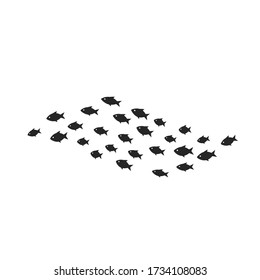 Set silhouettes of groups of sea fishes. Colony of small fish. Icon with river taxers