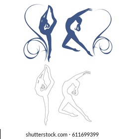 Set of silhouettes of gymnastic girls. Gymnastics girl vector illustration isolated.