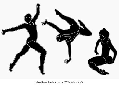 Set of silhouettes of gymnasts. Sport artistic gymnastics. Sports queen. Flat style. Isolated vector