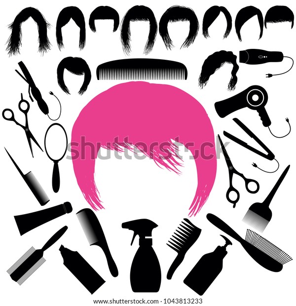 Set Silhouettes Hairstyles Hair Salon Tools Stock Vector Royalty