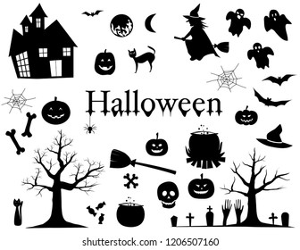 Set of Silhouettes for Halloween Design Elements Vector Illustration on White Background