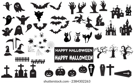Set of silhouettes of Halloween doodle style vector on a white background. Vector illustration. Hand drawn Halloween vector
