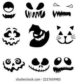 Set of silhouettes of Halloween faces on a white background. vector illustration