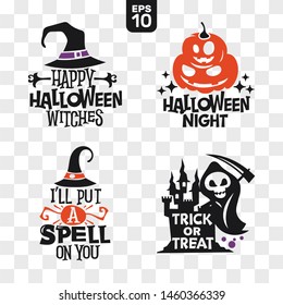 Set of silhouettes Halloween icons with quote for party decoration and cutting sticker