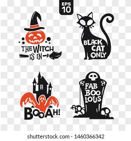 Set of silhouettes Halloween icons with quote for party decoration and cutting sticker