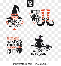 Set of silhouettes Halloween icons with quote for party decoration and cutting sticker