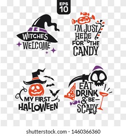 Set of silhouettes Halloween icons with quote for party decoration and cutting sticker