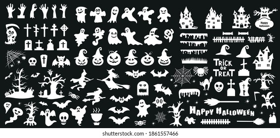 Set of silhouettes of Halloween on a black background. Vector illustration	