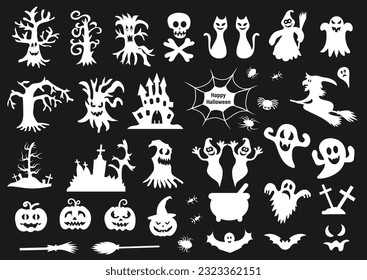 Set of silhouettes of Halloween on a black background.