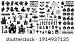 Set of silhouettes of Halloween on a white background. Vector illustration