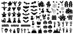 Set Of Silhouettes Of Halloween On A White Background. Vector Illustration