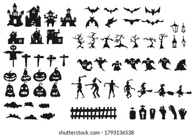 Set of silhouettes of Halloween on a white background
